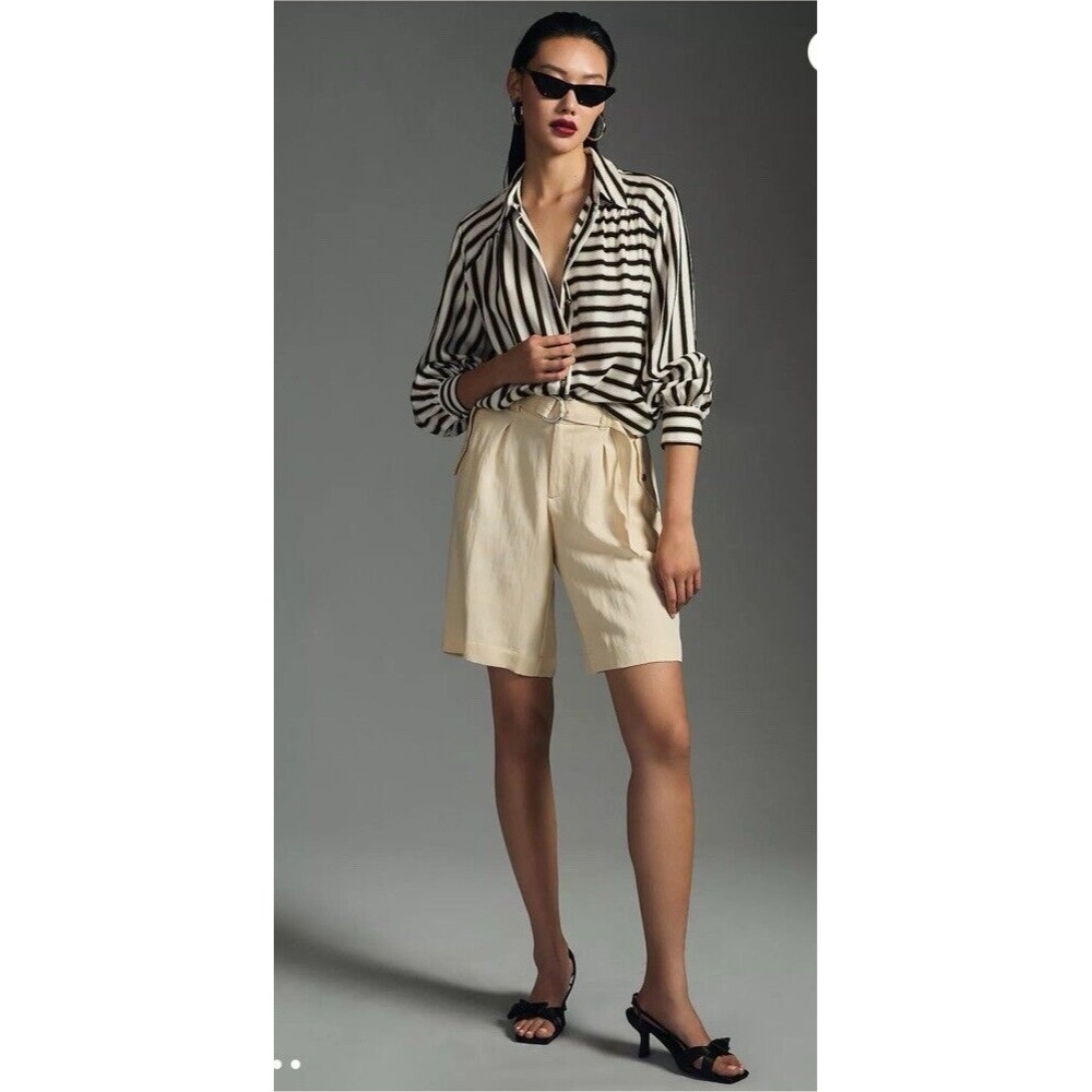 Anthropologie Women Size 4 Wide Leg Shorts Tan Boyfriend Slant Pocket Business
